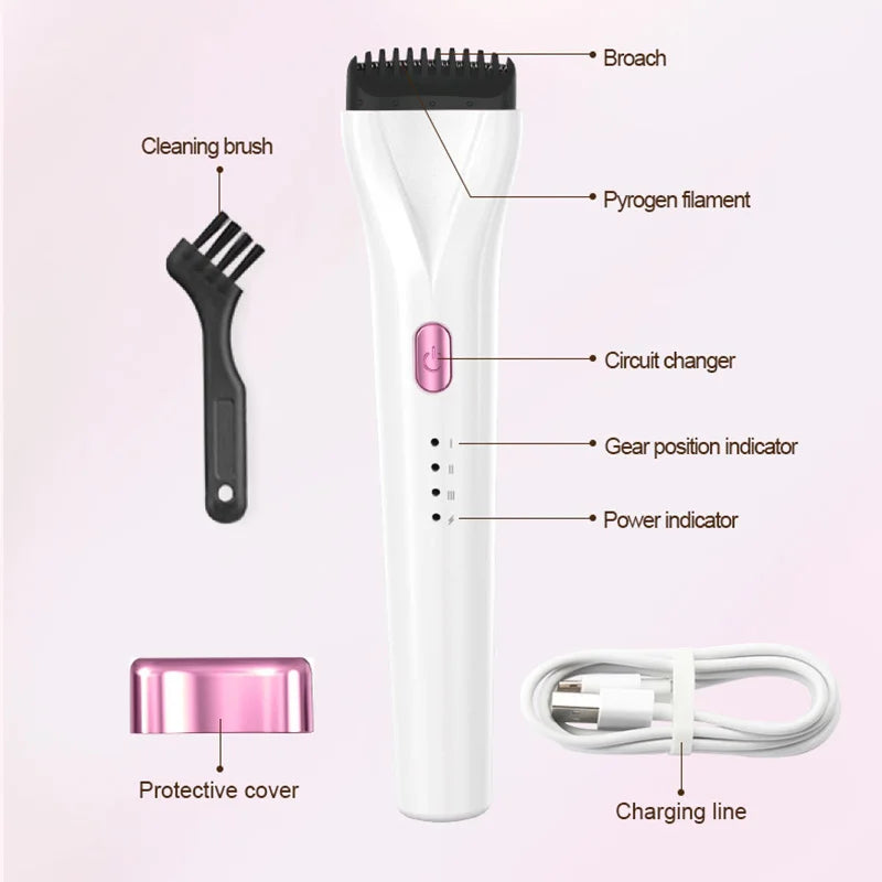 Heated eyelash curler wand with cap, cleaning brush and cable