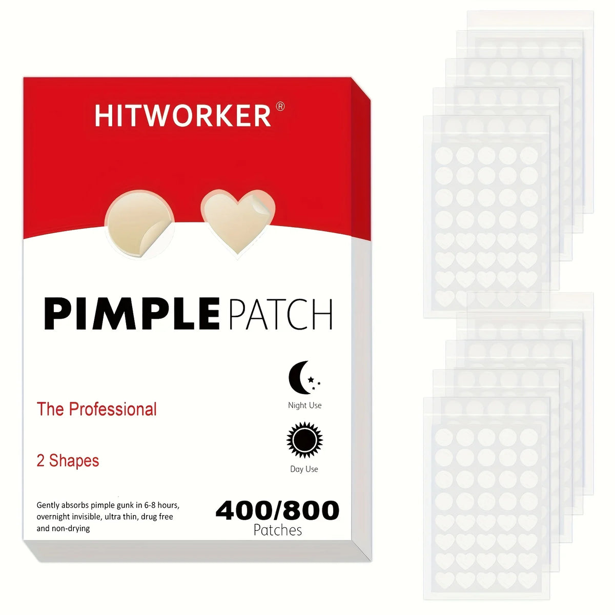 HITWORKER Day & Night Hydrocolloid Pimple Patches, 2 Sizes (400 patches) – Acne Patches, view 9