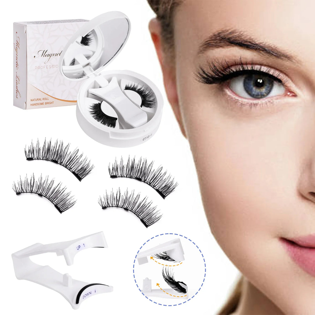 Reusable Magnetic Eyelashes Kit with Applicator (2 pairs)