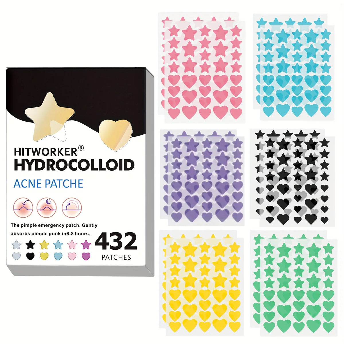 HITWORKER colourful star and heart pimple patches 432 pack