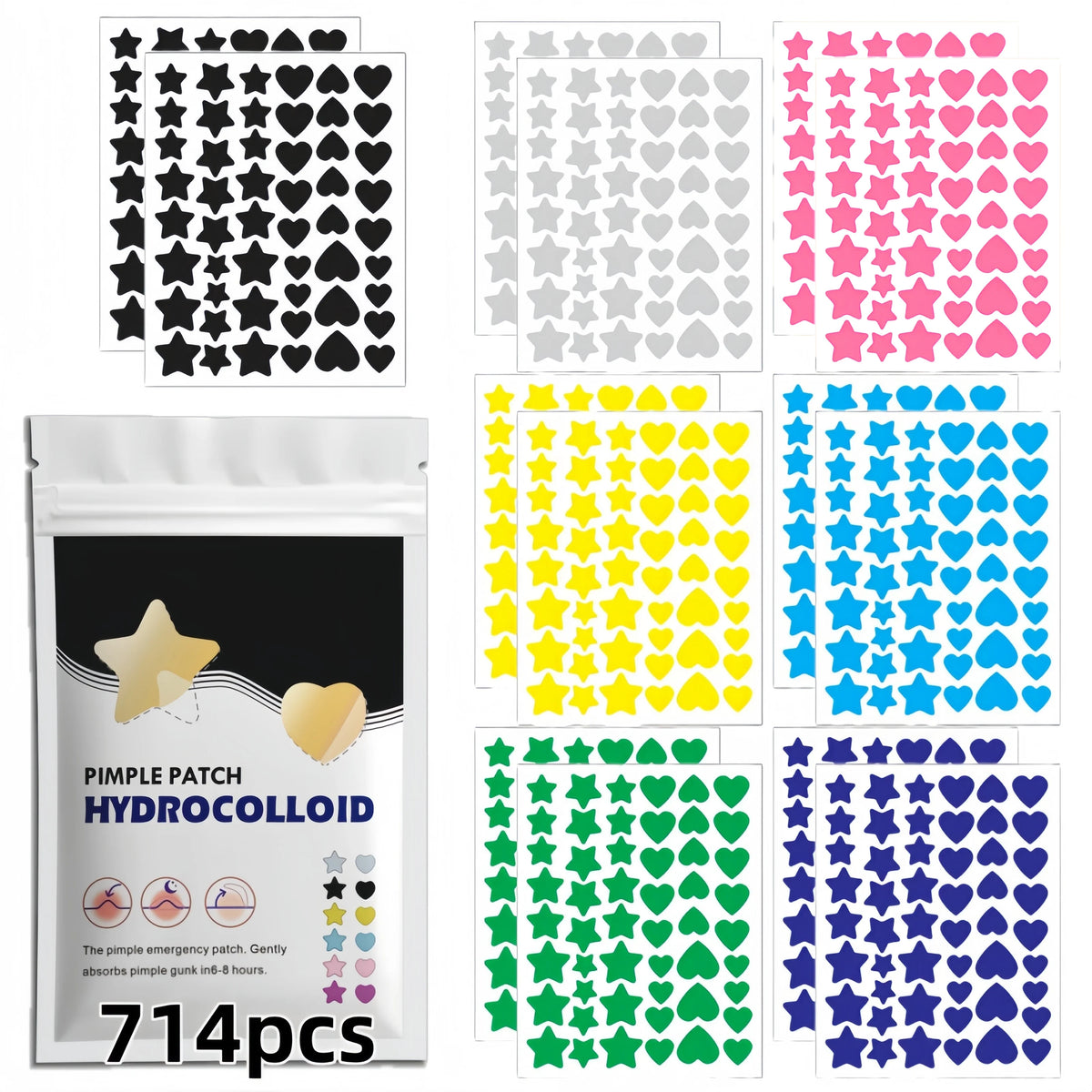 Star and heart pimple patch sheets