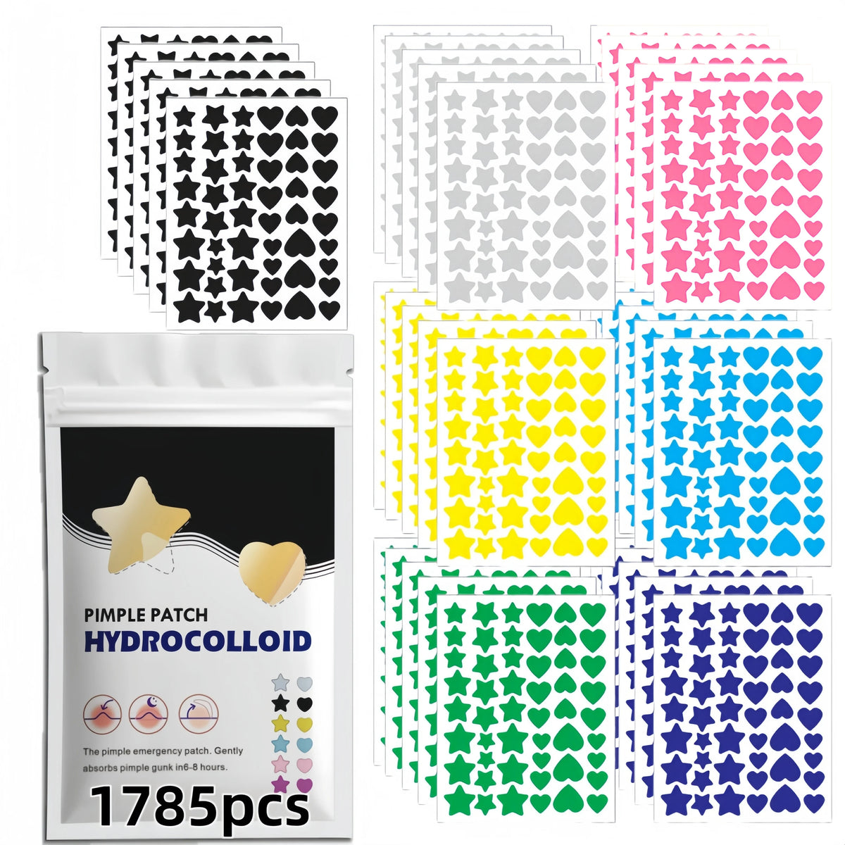 Hydrocolloid pimple patches on skin