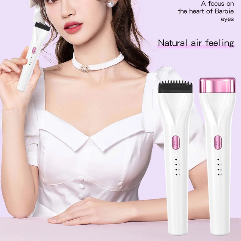 Heated eyelash curler wand with white and pink caps