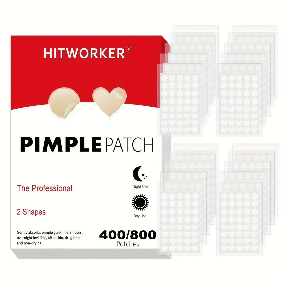HITWORKER Day & Night Hydrocolloid Pimple Patches, 2 Sizes (400 patches) – Acne Patches, view 8