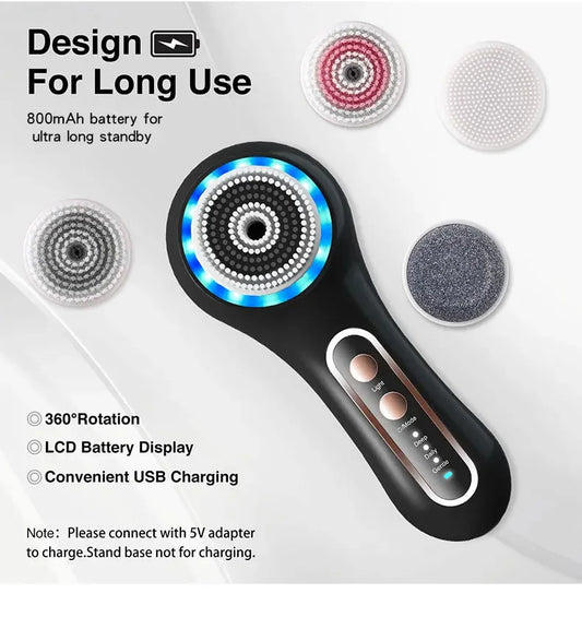 Electric Facial Cleansing Brush with 5 Heads