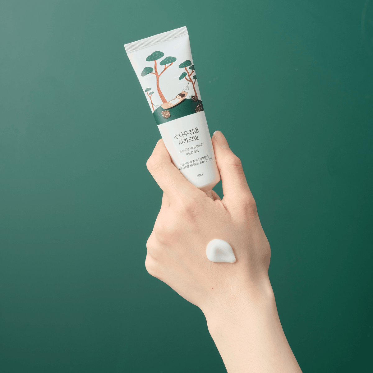 Round Lab Pine Calming Cica Cream applied on hand – face moisturizer, view 3