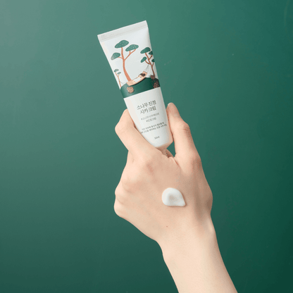 Round Lab Pine Calming Cica Cream applied on hand – face moisturizer, view 3